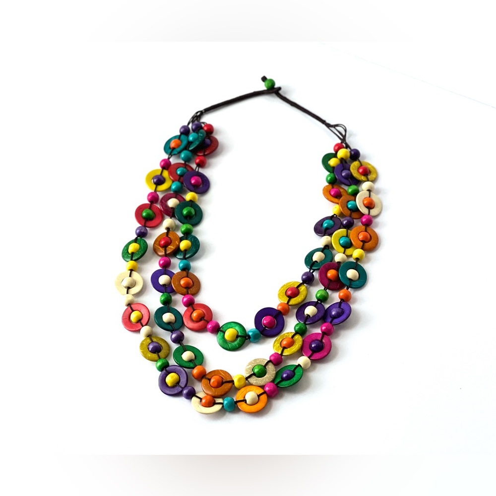 Multicolor Statement Necklace, Chunky Beaded Wood Necklace